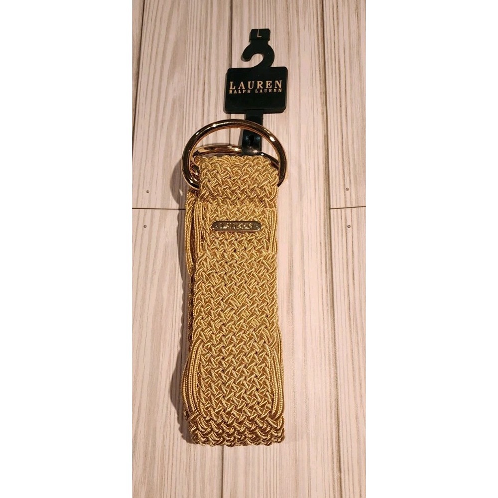 Lauren Ralph Lauren Belt Woven Weave Gold‎ D-Ring Adjustable Classic Style 43"